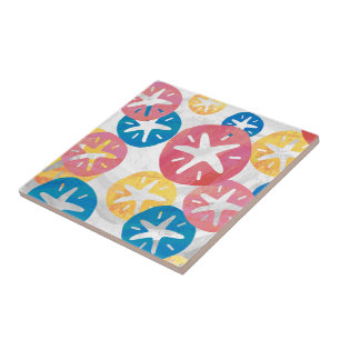 Sand Dollar Yellow Red Blue Pattern Ceramic Tile