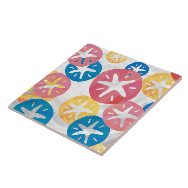 Sand Dollar Yellow Red Blue Pattern Ceramic Tile (Side)
