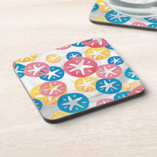 Sand Dollar Yellow Red Blue Pattern Coaster