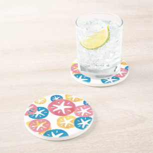 Sand Dollar Yellow Red Blue Pattern Coaster