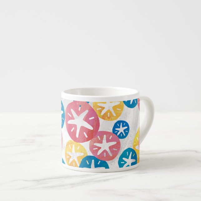 Sand Dollar Yellow Red Blue Pattern Espresso Cup (Front Right)