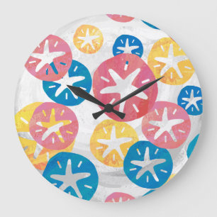 Sand Dollar Yellow Red Blue Pattern Large Clock