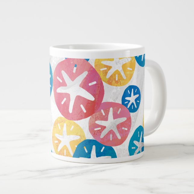 Sand Dollar Yellow Red Blue Pattern Large Coffee Mug (Front Right)