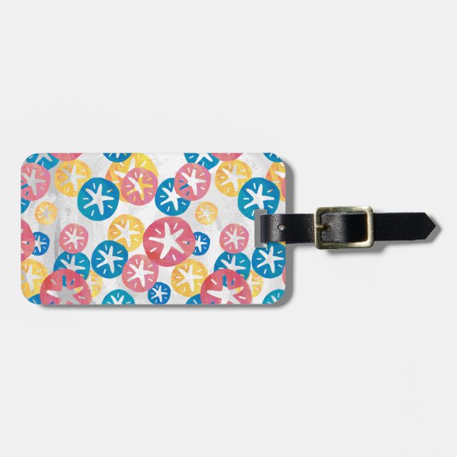 Sand Dollar Yellow Red Blue Pattern Luggage Tag (Front Horizontal)