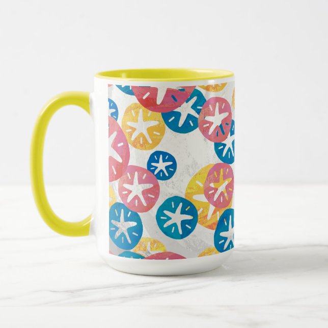 Sand Dollar Yellow Red Blue Pattern Mug (Left)