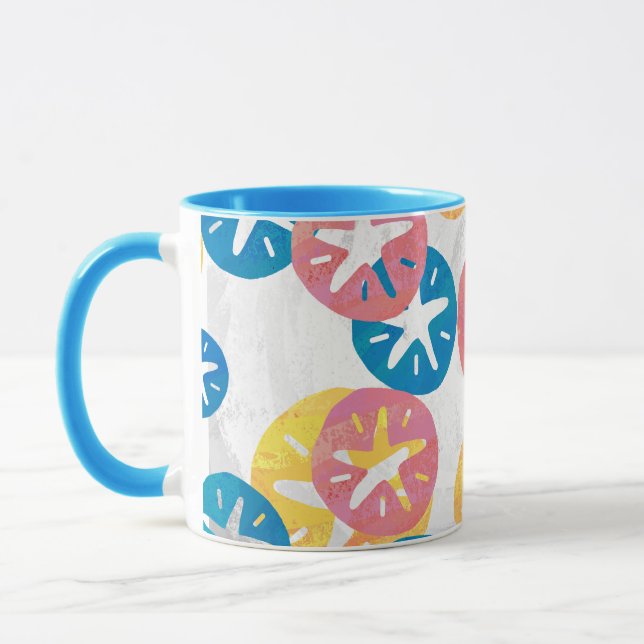 Sand Dollar Yellow Red Blue Pattern Mug (Left)