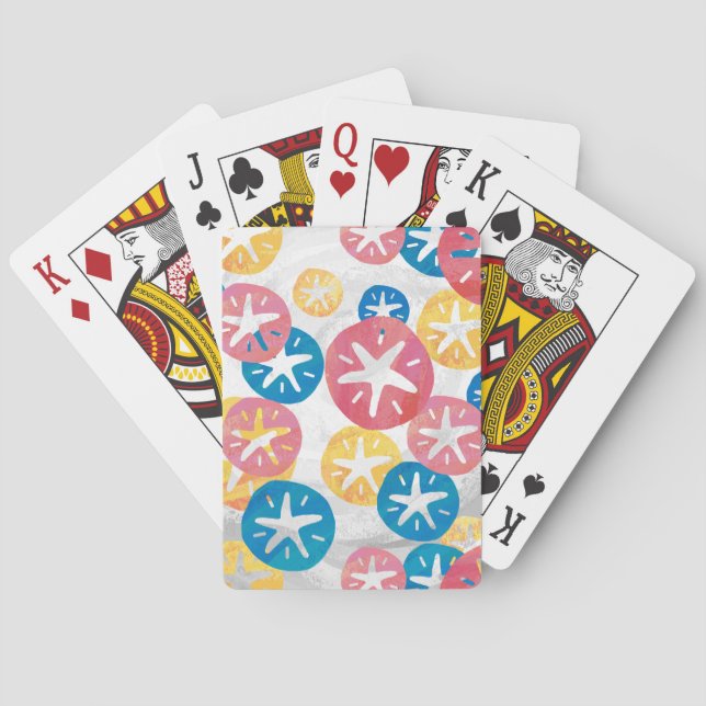 Sand Dollar Yellow Red Blue Pattern Playing Cards (Back)