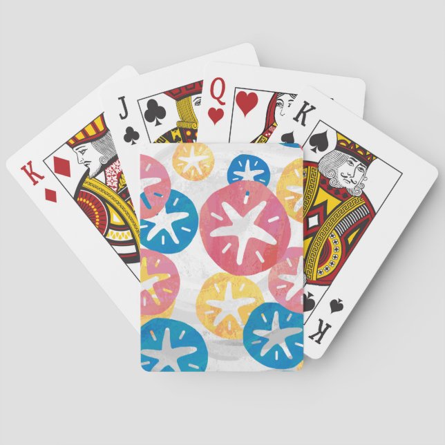 Sand Dollar Yellow Red Blue Pattern Playing Cards (Back)