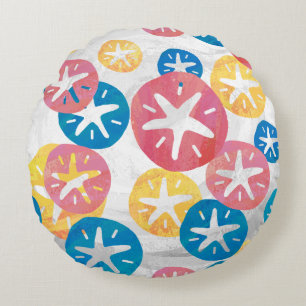 Sand Dollar Yellow Red Blue Pattern Round Cushion