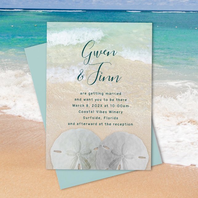 Sand Dollars Beach Scene Marriage Ceremony Invitation (Creator Uploaded)