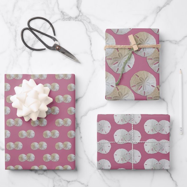 Sand Dollars Mauve Pink Patterned Wrapping Paper Sheet (Front)