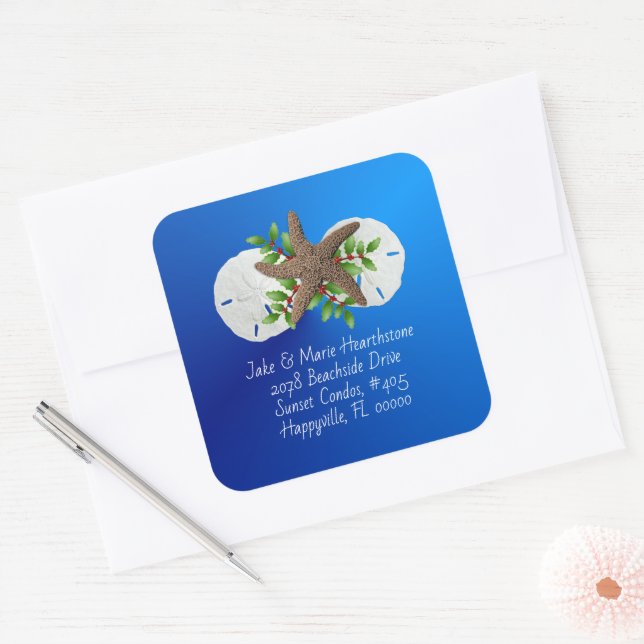 Sand Dollars Starfish Blue Address Envelope Seal (Envelope)