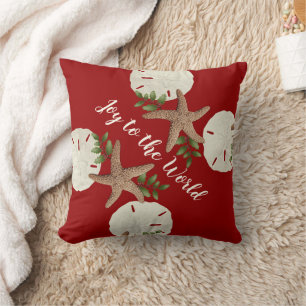 Sand Dollars Starfish Christmas Joy Throw Pillow