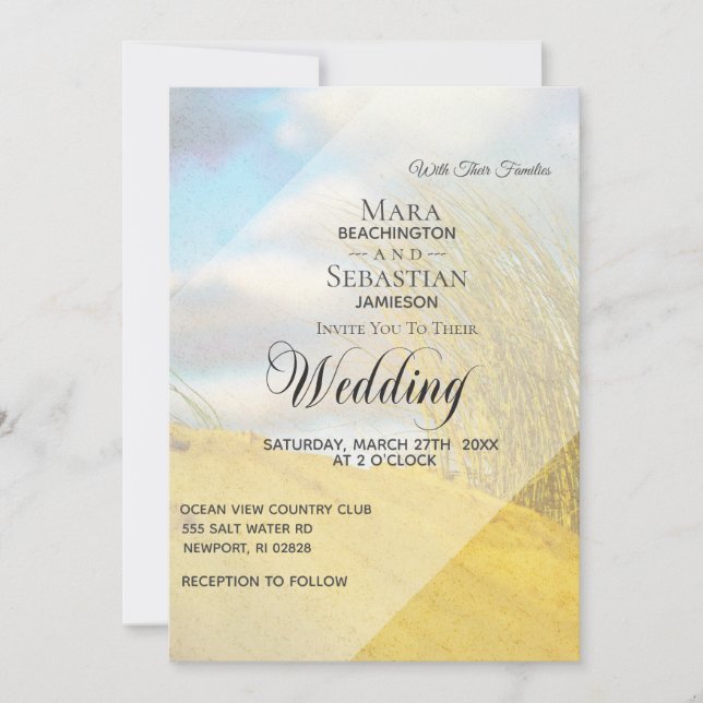 ** Sand Dune Pastel Beach Grass Wedding Invitation (Front)