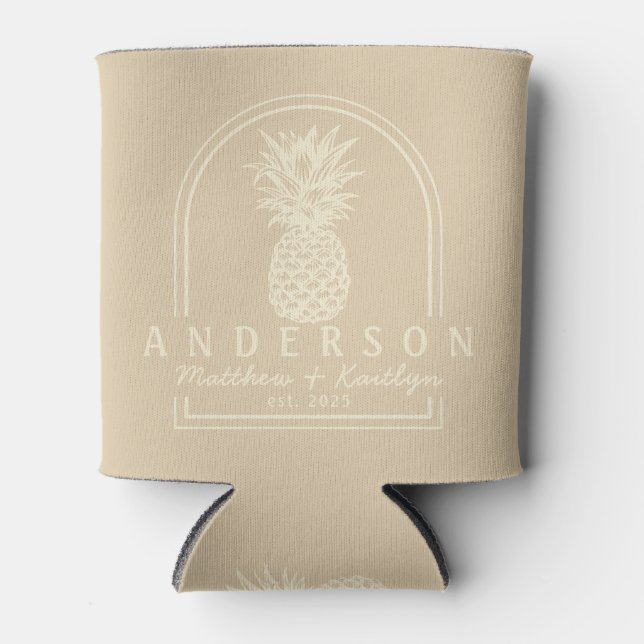 Sand Dune Pineapple Wedding Arch & Name Can Cooler (Front)
