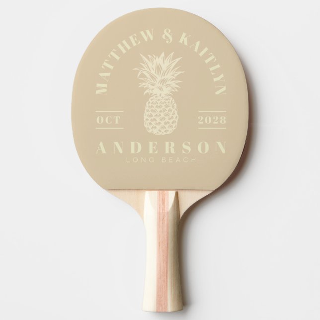 Sand Dune Tropical Pineapple Wedding Crest Ping Pong Paddle (Front)