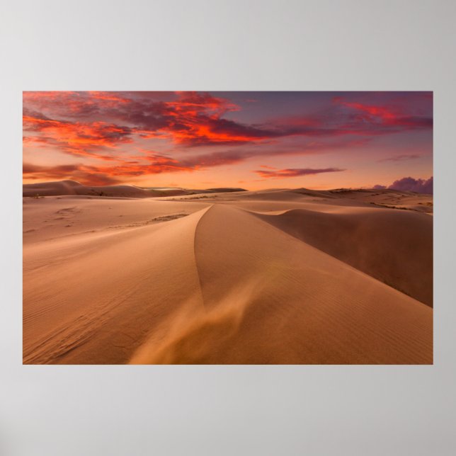 Sand Dunes in the Desert at Sunset Poster (Front)