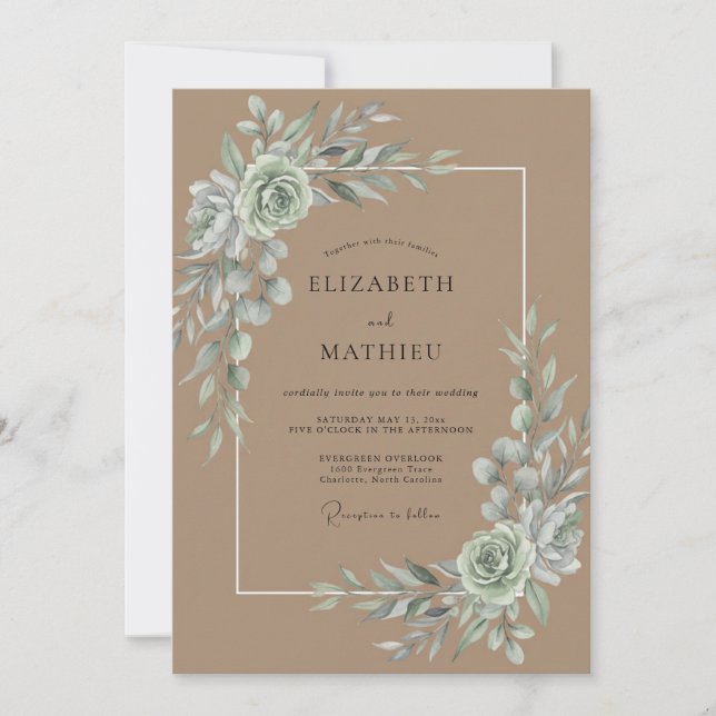 Sand Eucalyptus Foliage Wedding Invitation (Front)