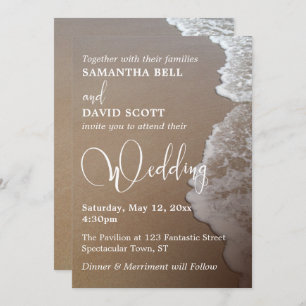 Sand & Foam Beach Photo & Typography Wedding 2 Invitation
