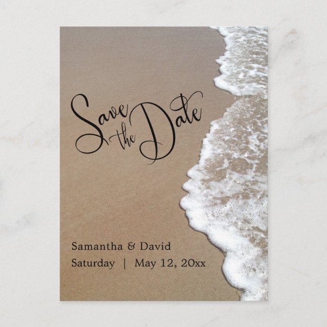 Sand & Foam Beach Wedding Save the Date 2a Announcement Postcard (Front)