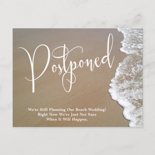 Sand & Foam Postponed Beach Wedding Postcard (Front)