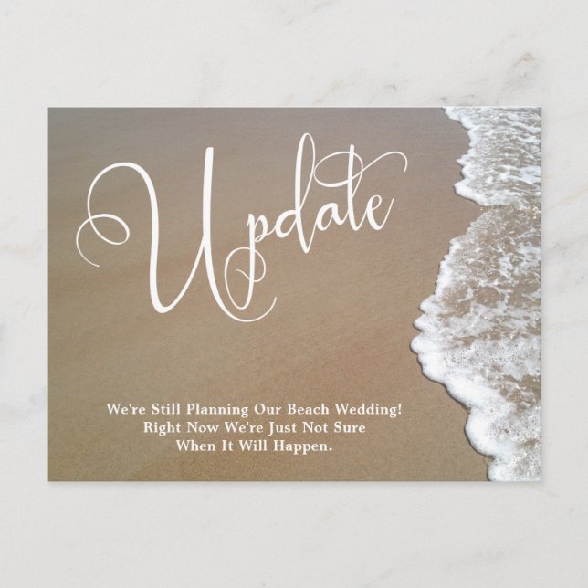 Sand & Foam Postponed Beach Wedding Update Postcard (Front)