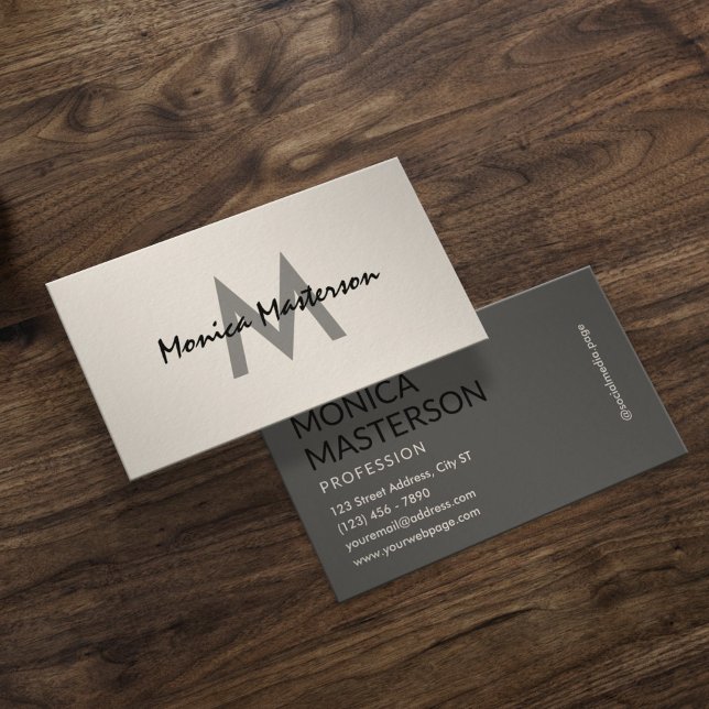 Sand gray minimalist monogram business card (Creator Uploaded)