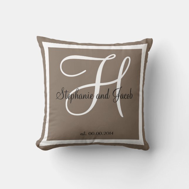 Sand grey taupe custom Wedding keepsake pillow (Front)