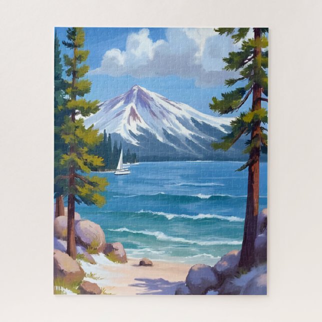 Sand Harbor Beach Lake Tahoe Painting Jigsaw Puzzle (Vertical)