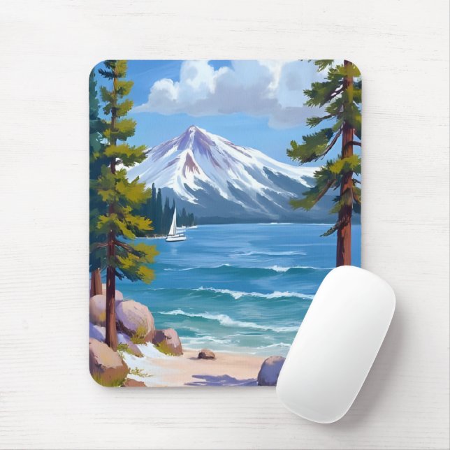 Sand Harbour Beach Lake Tahoe Painting Mouse Pad (With Mouse)