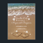 Sand Hearts Beach Summer Save The Date Announcement Postcard<br><div class="desc">Beach sea waves and sand hearts romantic tropical summer wedding save the date postcards. Please push the 'customise' button to edit font size,  move ocean treasures,  write on the backside etc.</div>