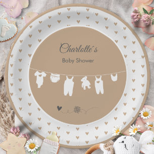 Sand Hearts Boho Gender Neutral Baby Shower Paper Plate