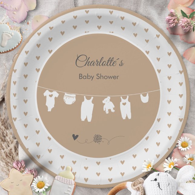 Sand Hearts Boho Gender Neutral Baby Shower Paper Plate (Sand Hearts Boho Gender Neutral Baby Shower Paper Plates ©Susanne Sachers - Sunny Mind 🌞)