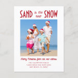 Sand is the New Snow Photo Moving Announcement Postcard<br><div class="desc">Spread word of your move to the beach with these custom photo moving announcement cards. Easily replace the sample photo with a favourite photo of your own family. The words "Sand is the new Snow" appear in red retro vintage typography on a white background. Add your holiday message in script...</div>