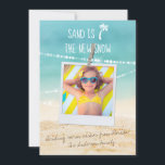 Sand is the New Snow Tropical Holiday Photo Card<br><div class="desc">Nautical Boutique Co.'s Florida holiday "Sand is the New Snow" design is one in our photo-fun holiday series. It features white handwriting chalk-styled typography and beautiful aqua ocean and sandy beach backdrop with strings of twinkling lights, plus a cute palm tree icon. Personalise with any photo -- which is repeated...</div>