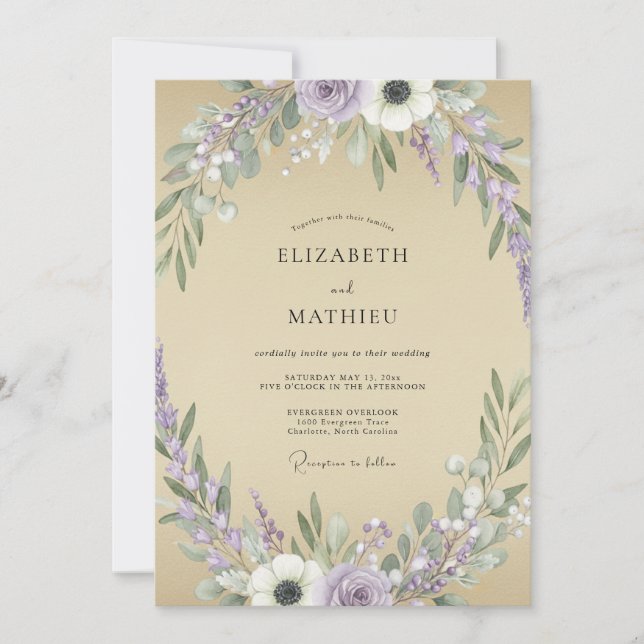 Sand Lavender Blossom Wedding Invitation (Front)