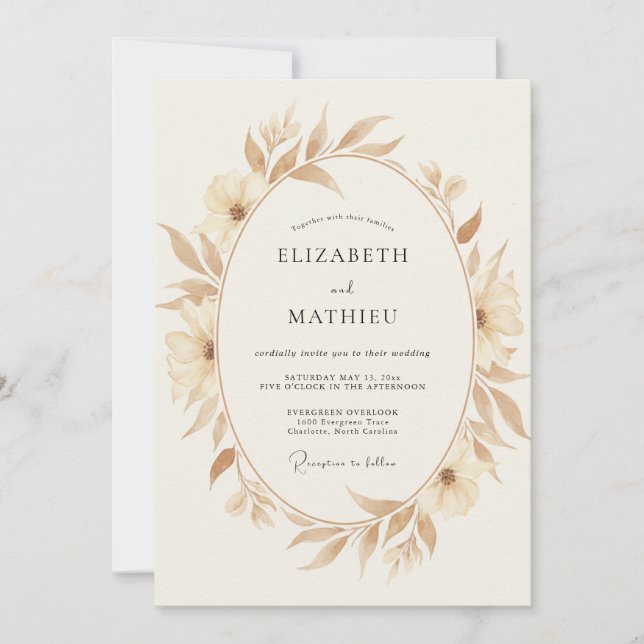 Sand Leaf Wreath Wedding Invitation (Front)