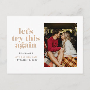 Sand Let's Try This Again Change the Date Wedding Announcement Postcard