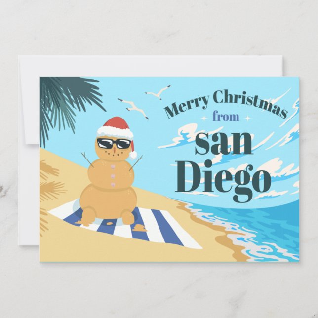 SAND MAN AT THE BEACH CHRISTMAS ILLUSTRATION HOLIDAY CARD (Front)