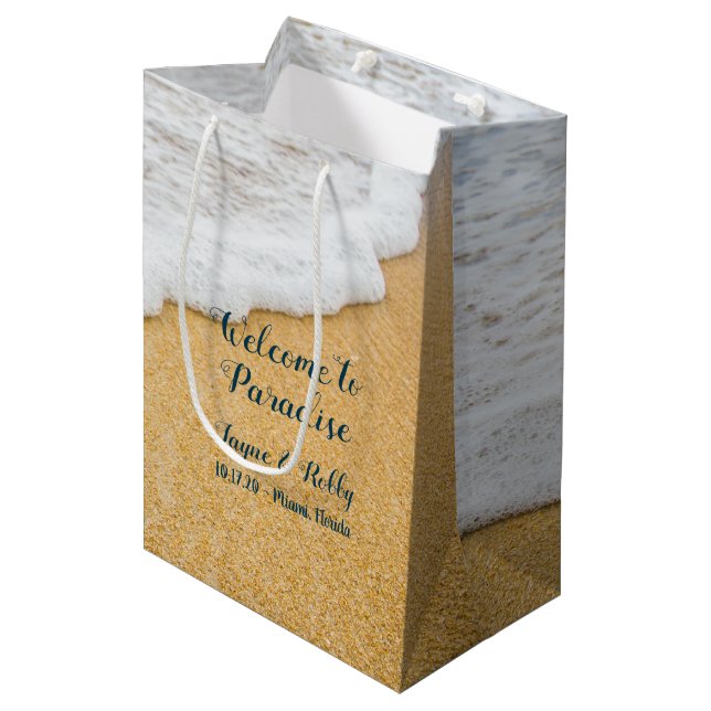 Sand n Surf Welcome Destination Wedding Paper Bag (Front Angled)