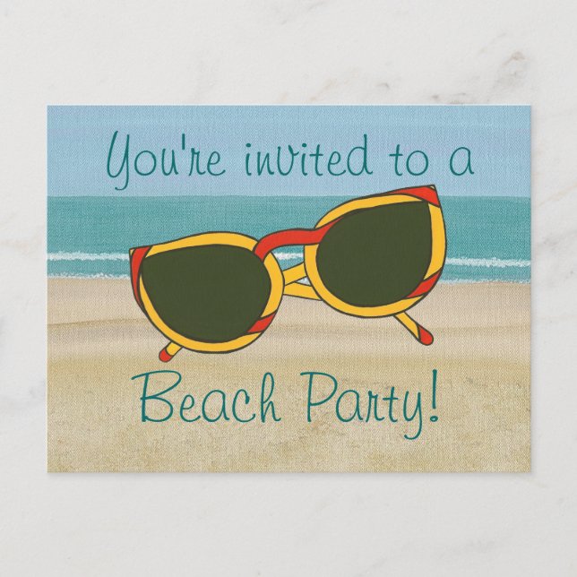 Sand Ocean, Beach Party Invitation, postcards (Front)