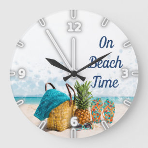 Sand Ocean Sky ,Beach Scene,Pineapple Large Clock