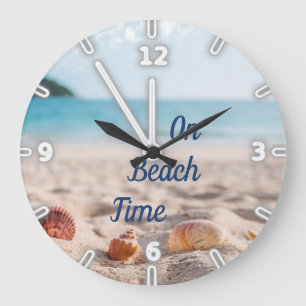 Sand Ocean Sky ,Beach,Seashells Large Clock