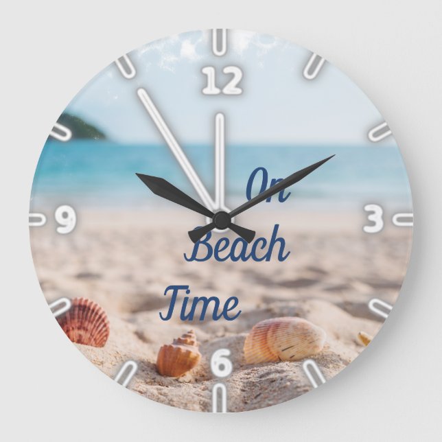 Sand Ocean Sky ,Beach,Seashells Large Clock (Front)
