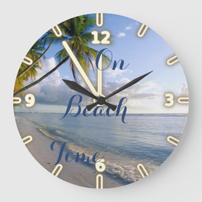 Sand Ocean Sky Palm  ,Tropical Beach Large Clock (Front)