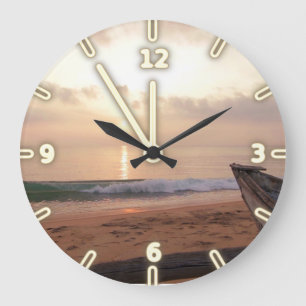 Sand Ocean Sky Sunset  , Beach Large Clock