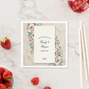 Sand Off-white Sage Green Floral Wedding Napkin