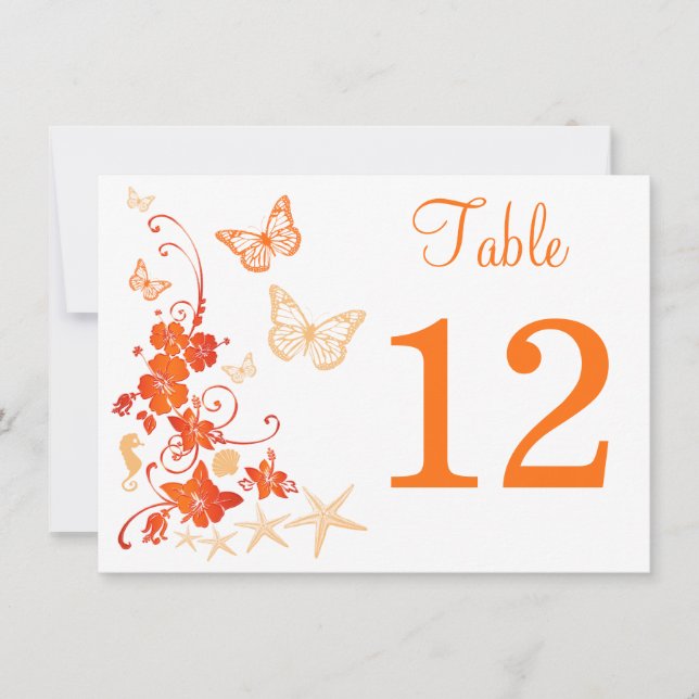 Sand, Orange, White Tropical Beach Table Number (Front)