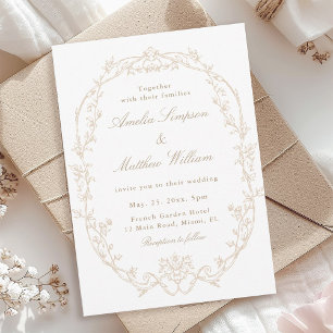 Sand Ornate Floral Frame Wedding Invitation