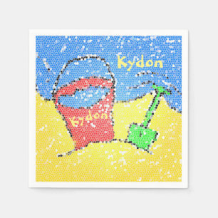Sand pail and shovel beach yellow red blue party napkin